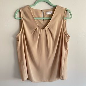 Calvin Klein Tan Sleeveless Blouse Top Size Large